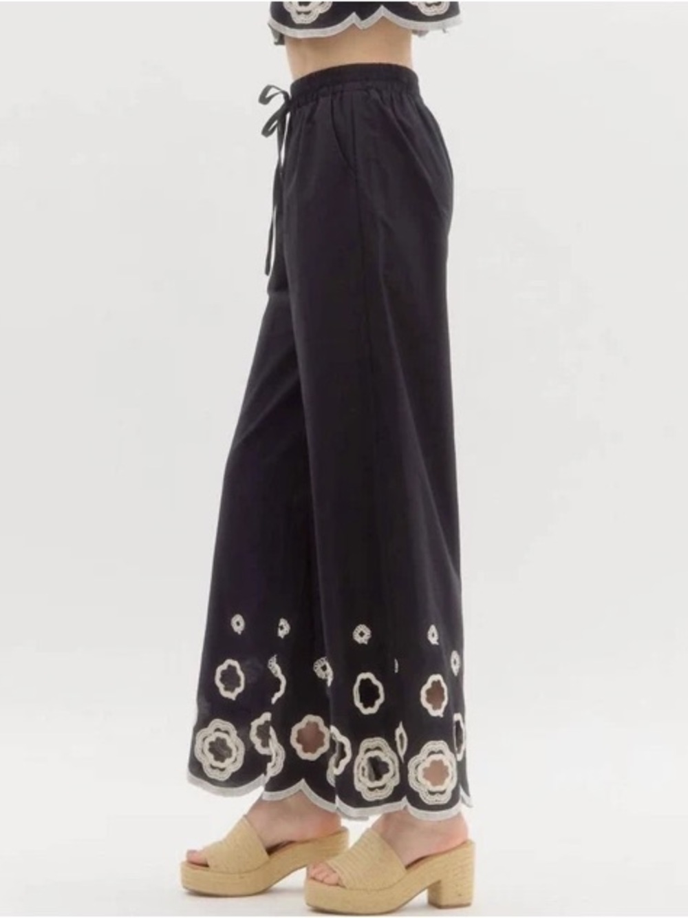 House of Harlow 1960 Black Drawstring Linen-Blend Pants